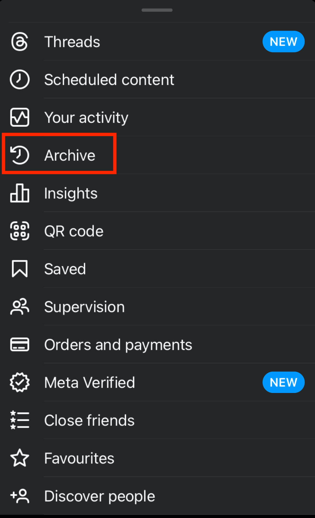 paramètres d'archivage Instagram