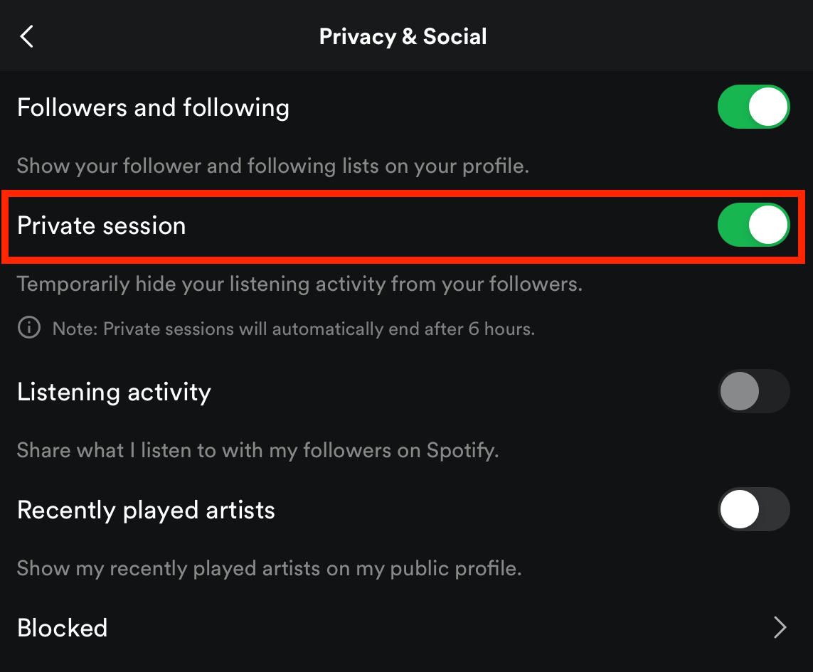 session privée de spotify