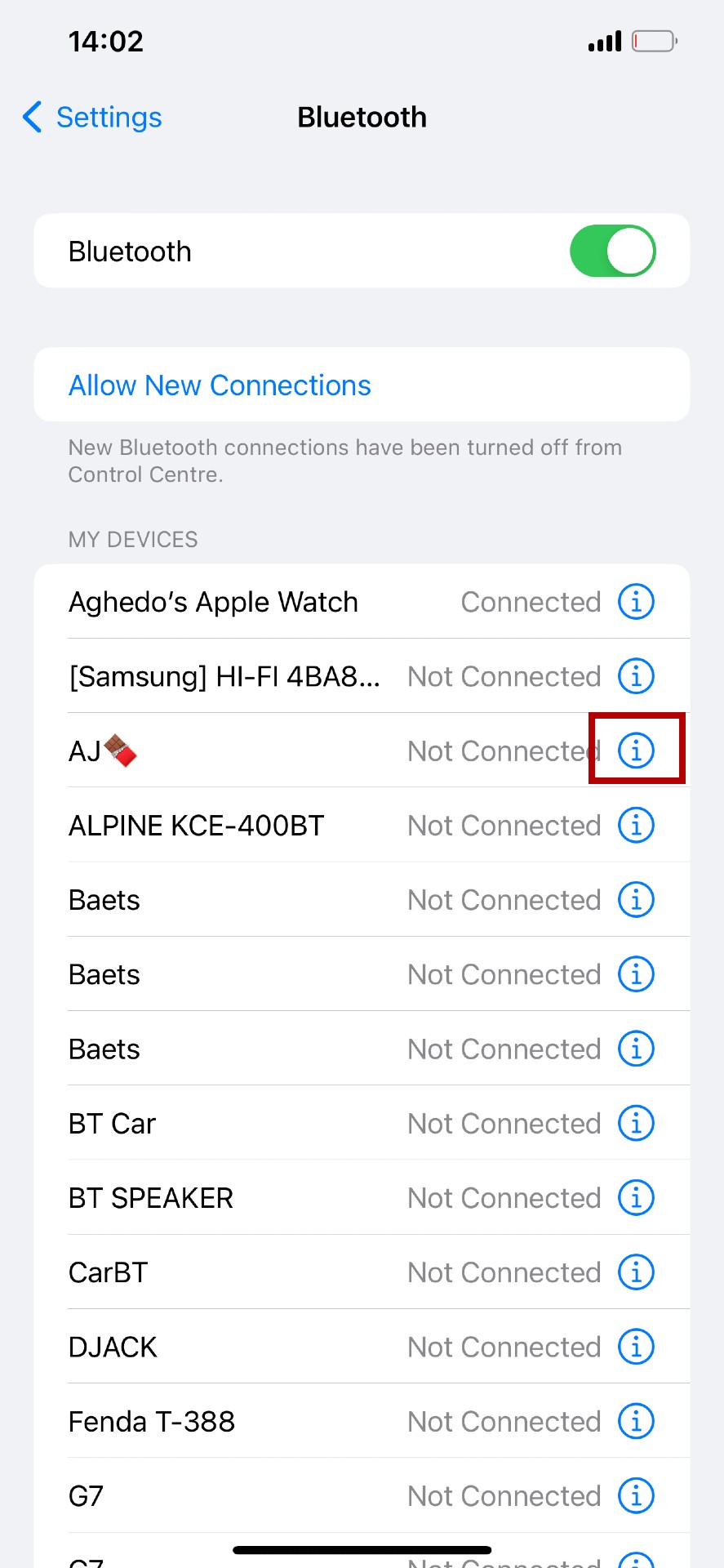 Bluetooth settings on iOS