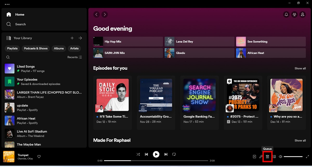 Spotify-Startseite auf Desktop