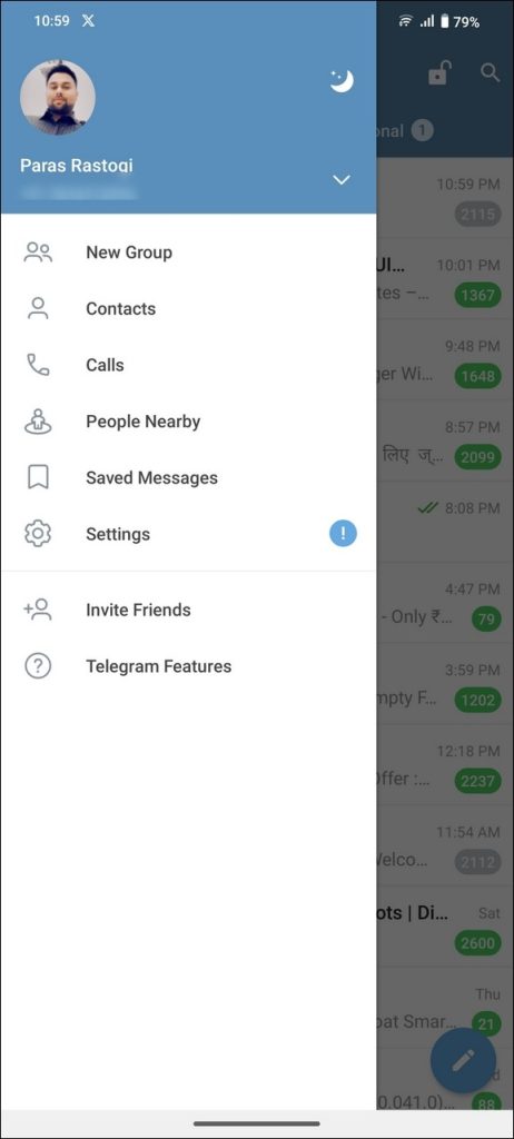 Telegram app settings