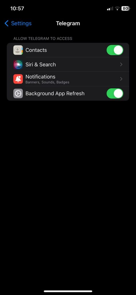 टेलीग्राम के लिए बैकग्राउंड ऐप रिफ्रेश सक्षम करें